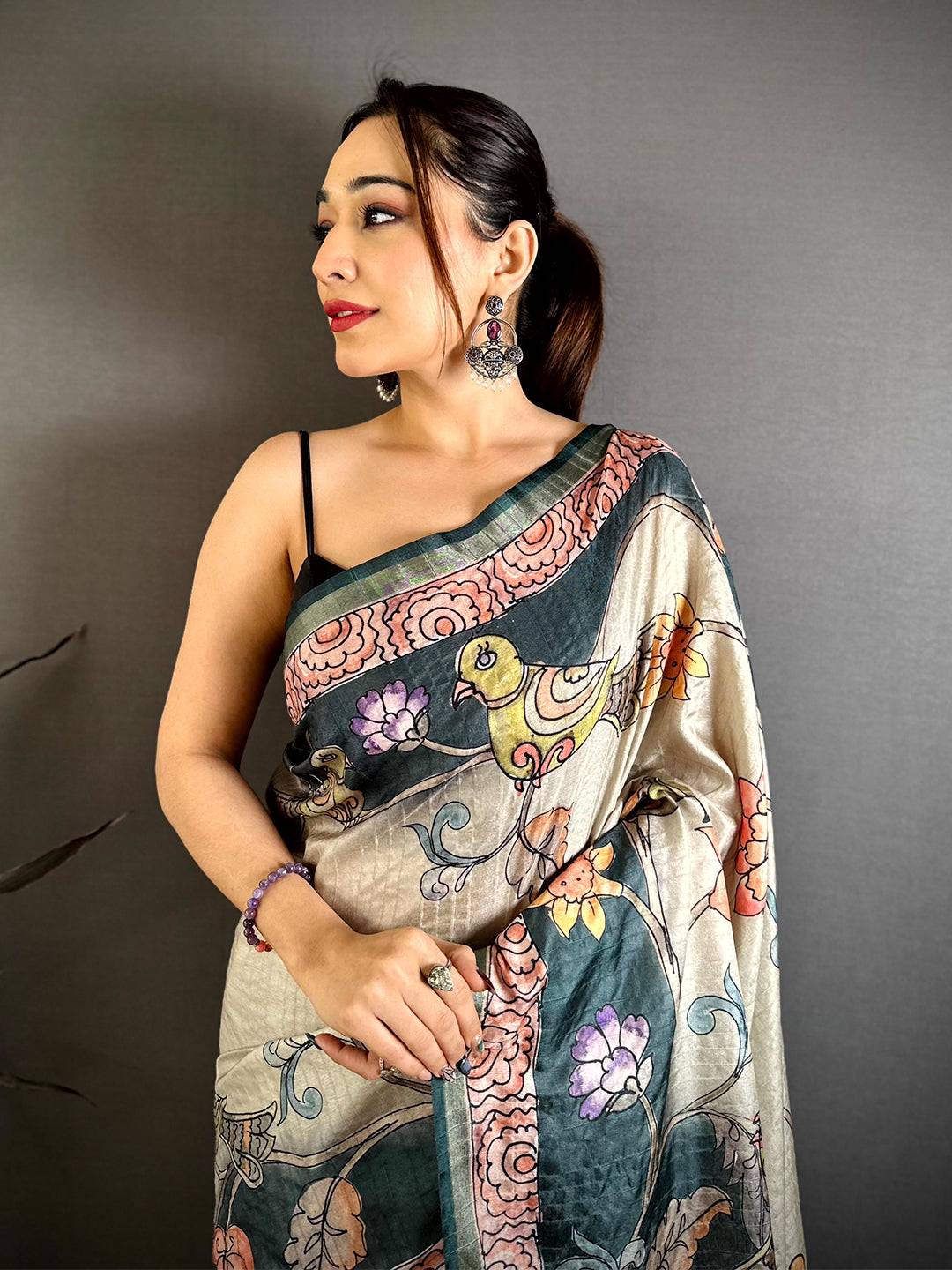 Stylish Tussar Kalamkari Art Saree