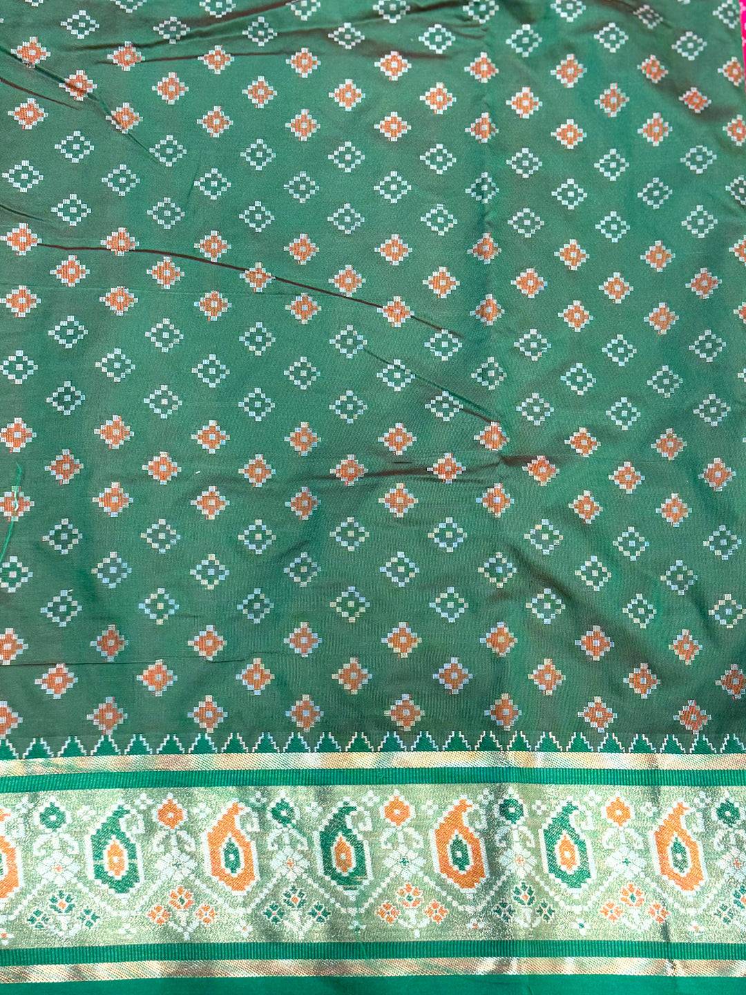 Pink Soft Silk Saree With Patola Weaving