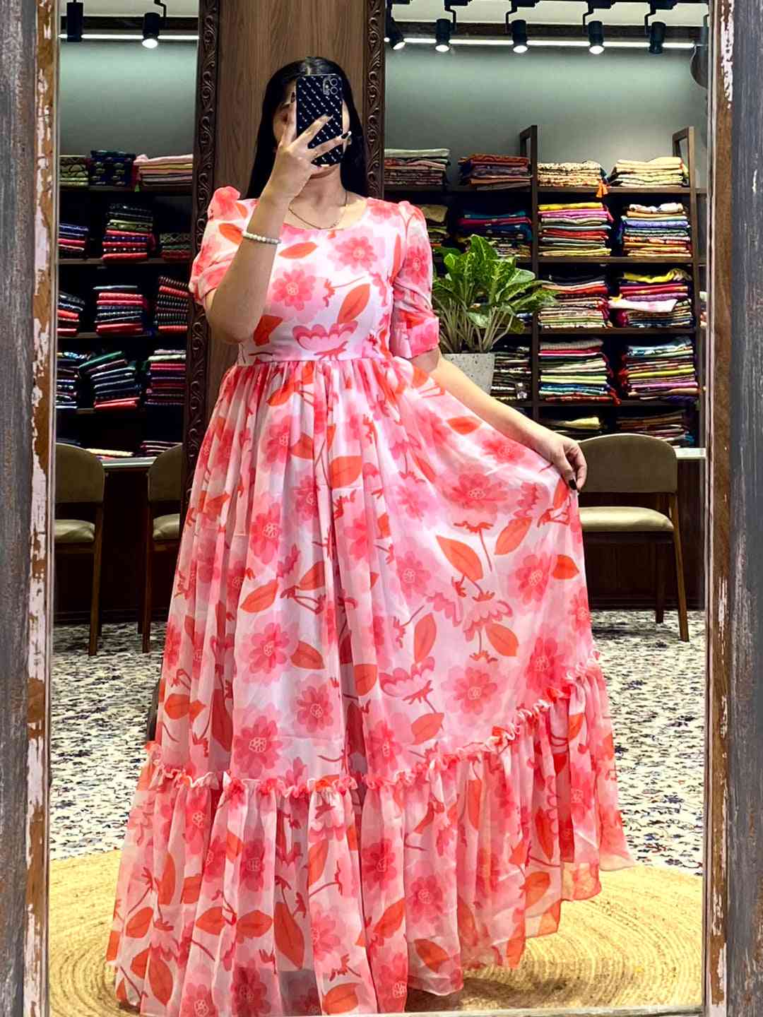 White Floral Georgette Dress