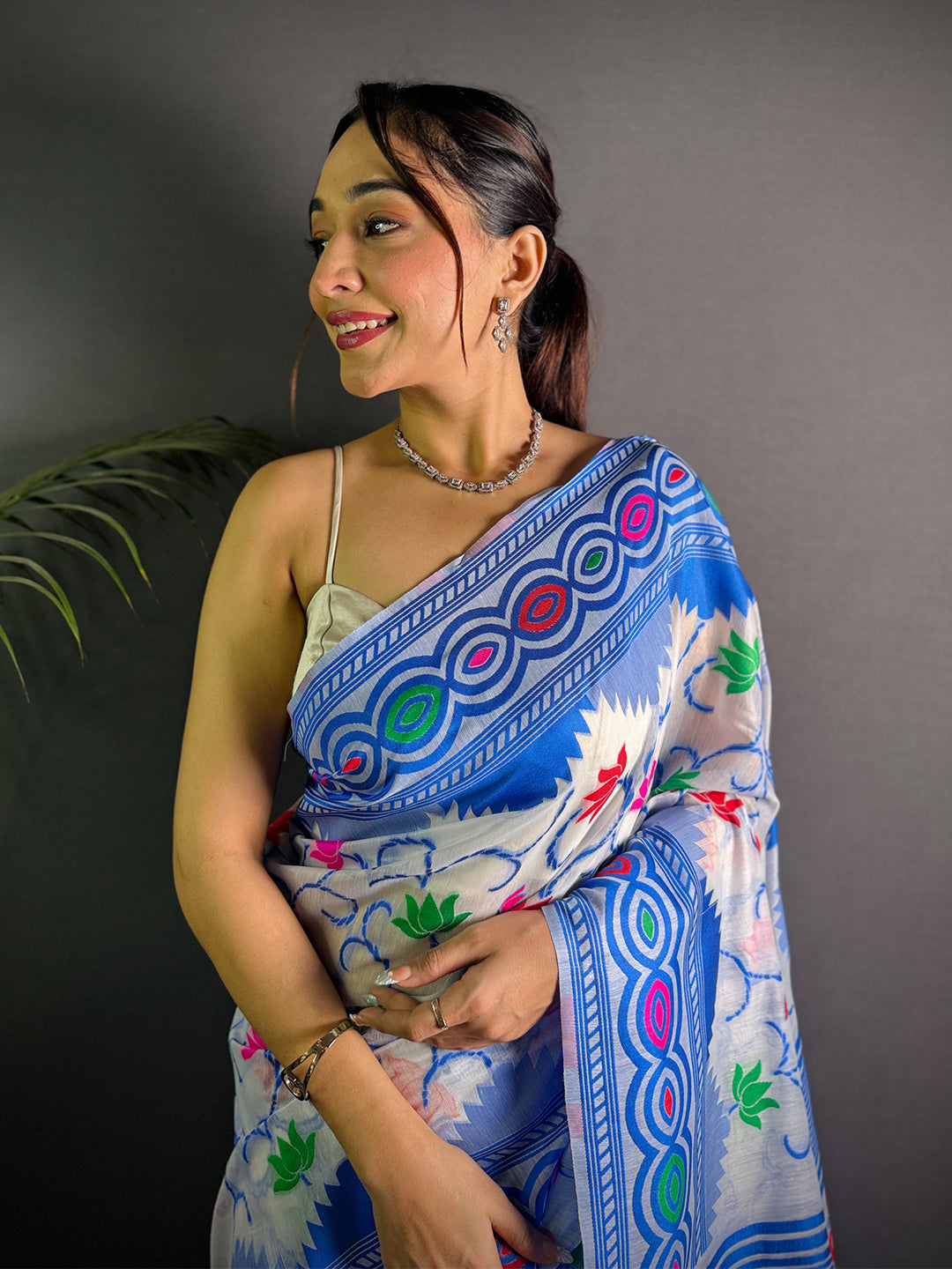 Sky Blue Dhakai Jamdani Soft Cotton Silk Saree