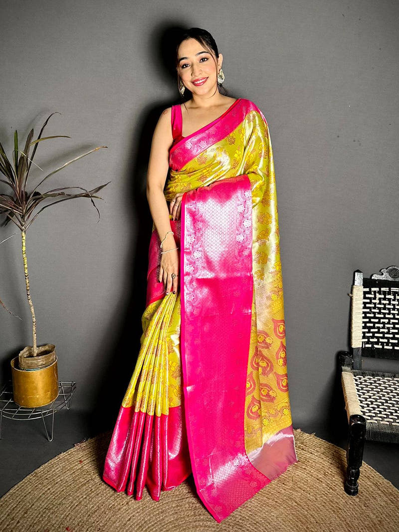 Stylish Zari One Gram Tissue Kanchi Saree