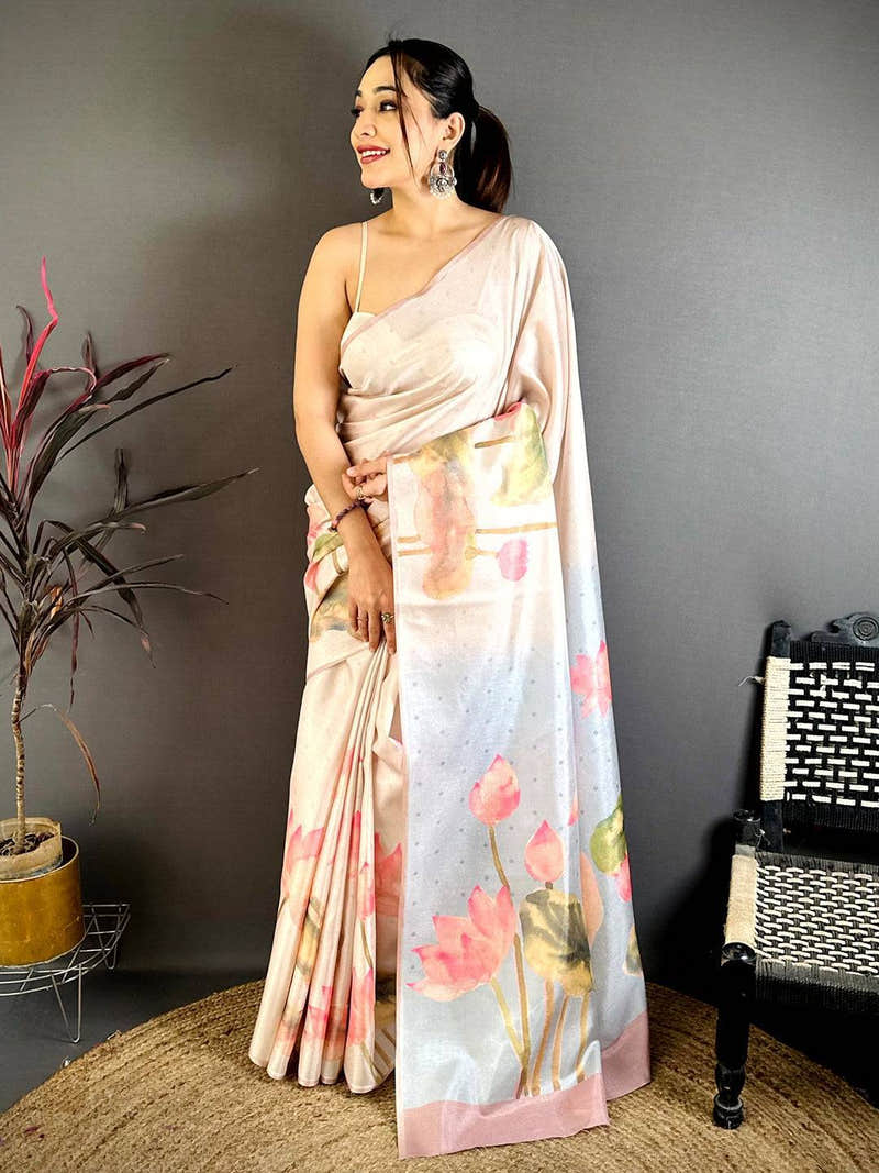 Stylish Barbie Tone Lotus Saree