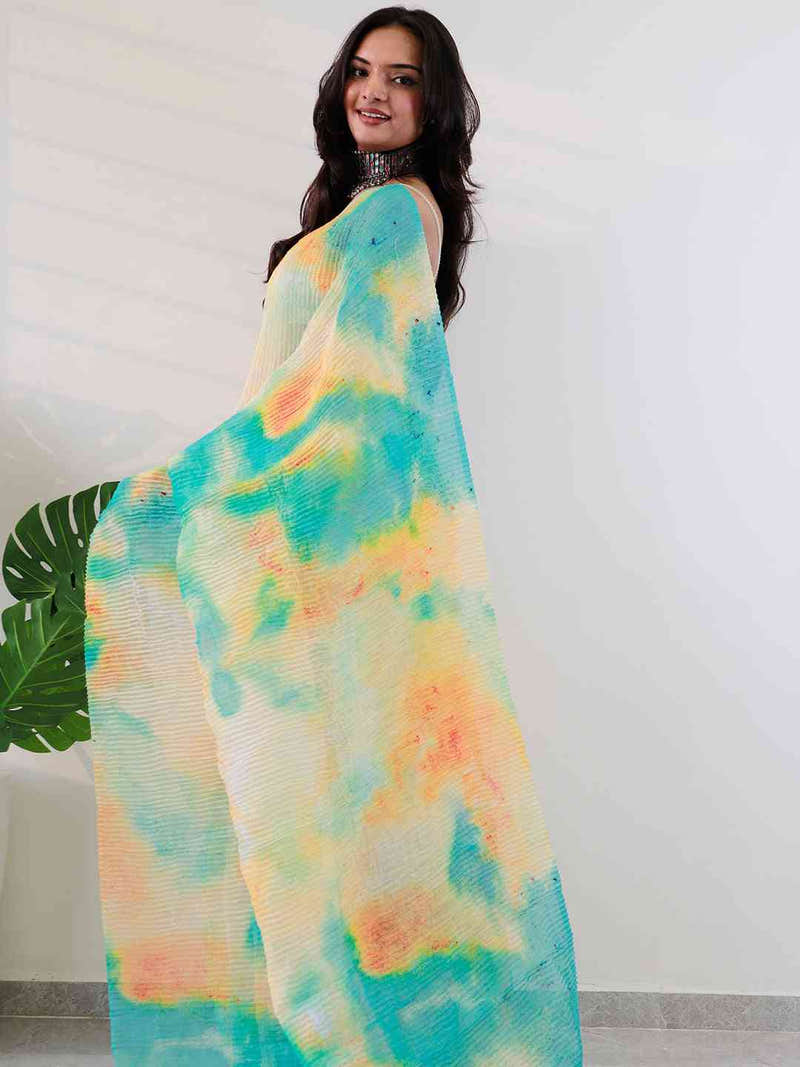 Elevate Your Style with Multi Colored Print Bollywood Design Crash Saree
