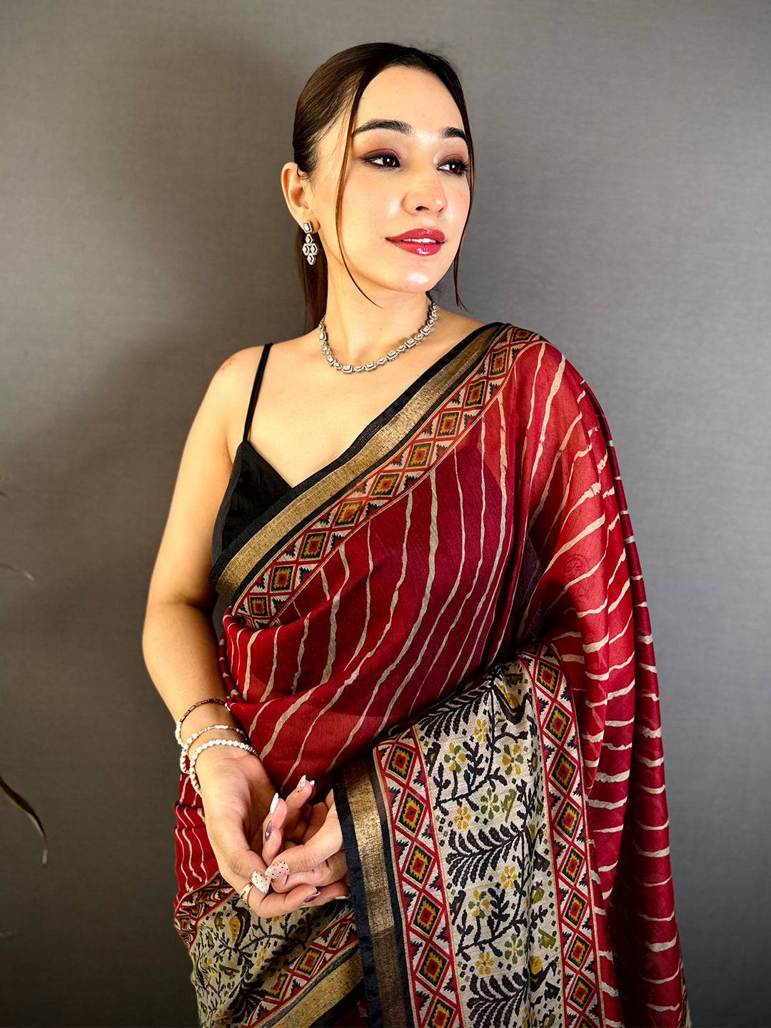 Radiant Mul Cotton Ikkat Pochampally Print Saree