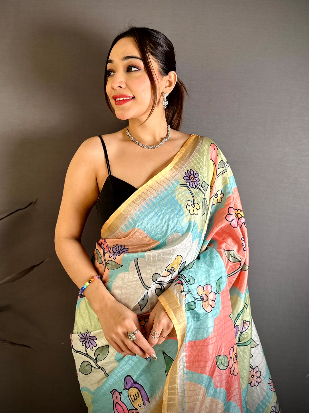 Opulent Folk Art Tussar Ghicha Saree