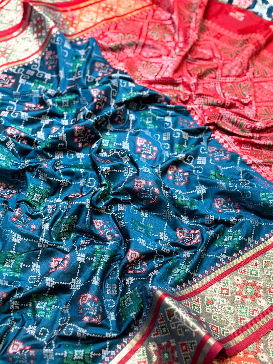 Denim Blue Pochampally Patola Soft Silk Saree