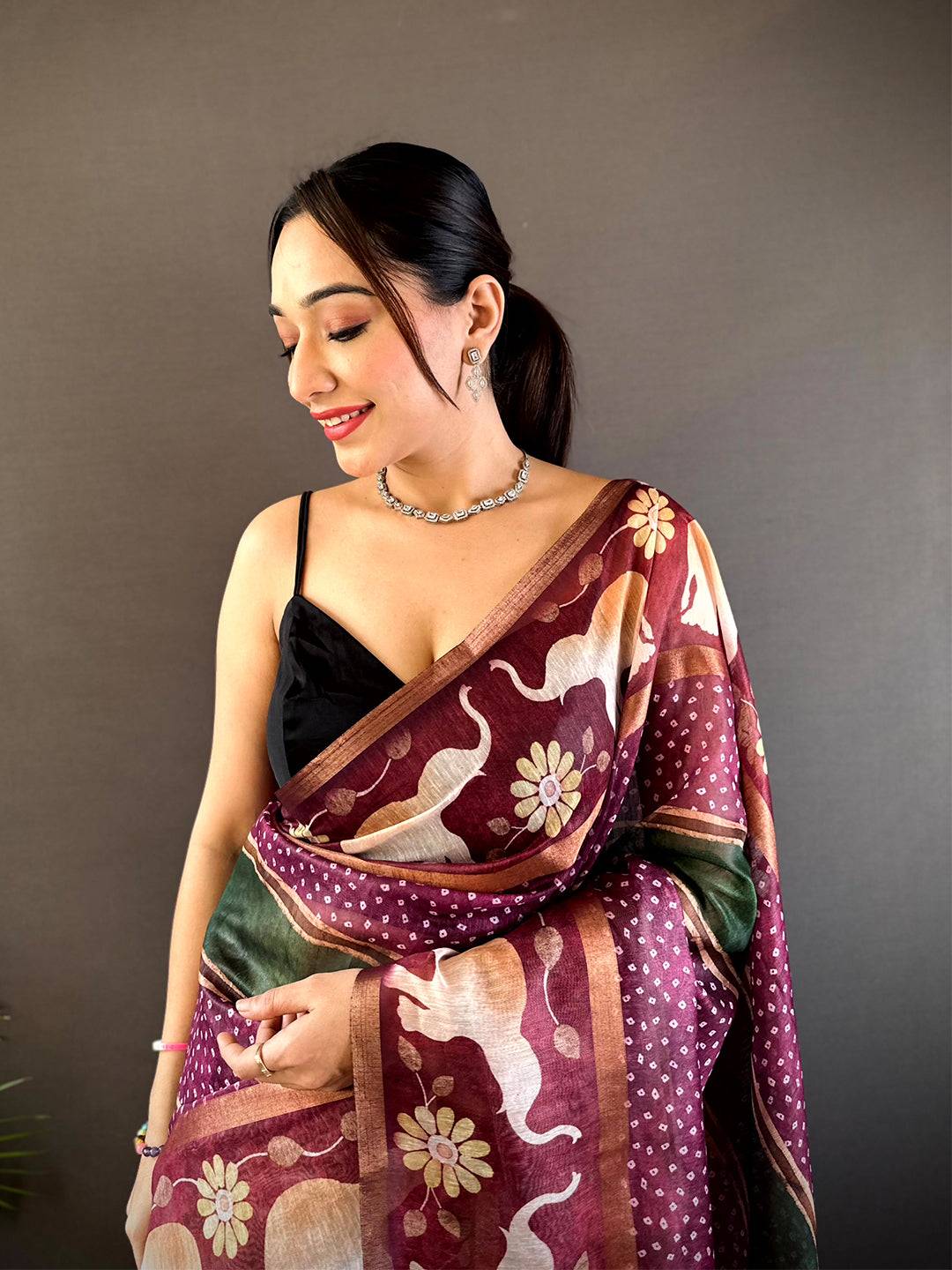 Artistic Soft Chanderi Cotton Bandhej Print Saree