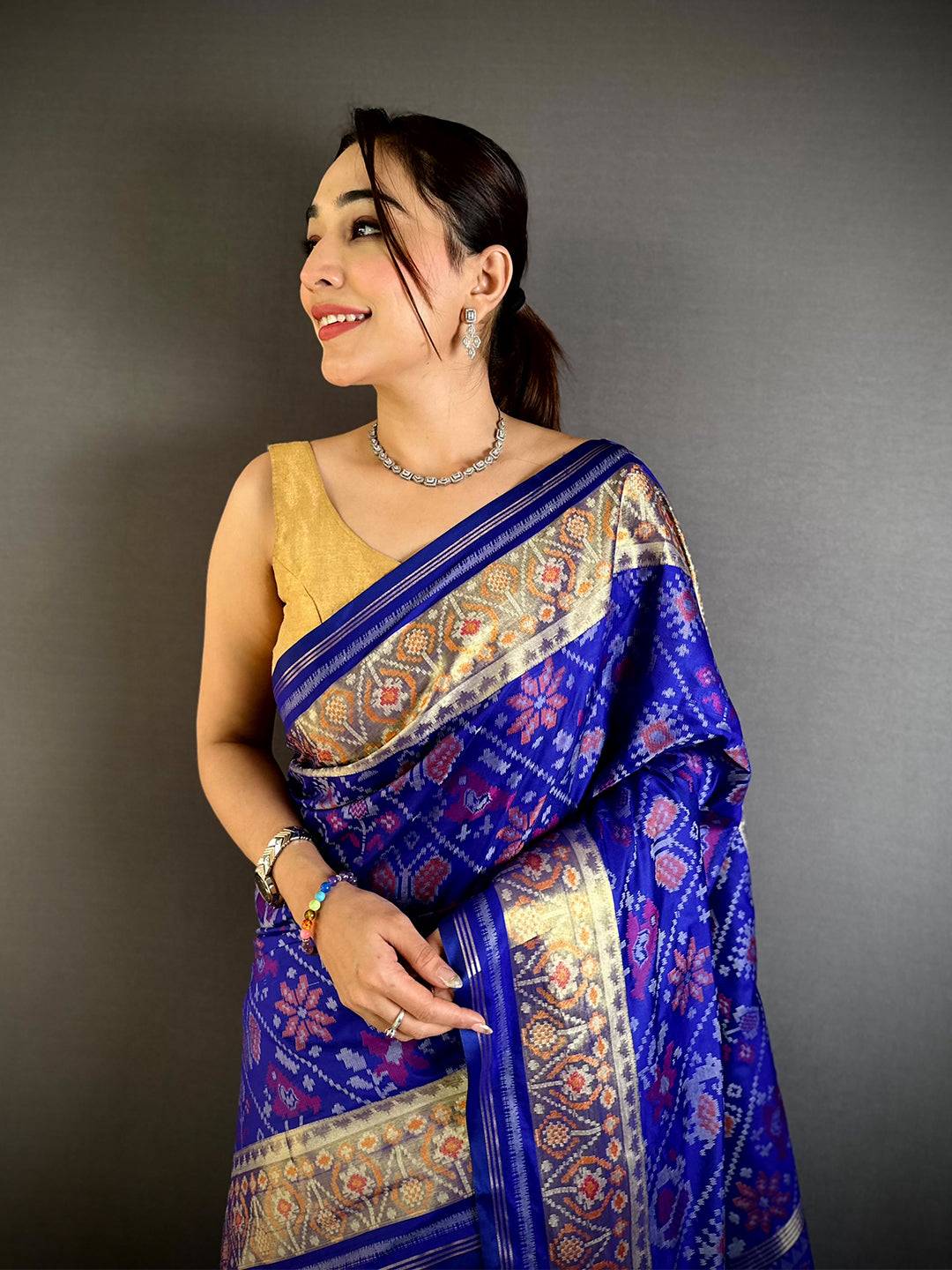 Blue Double Ikkat Heritage Saree
