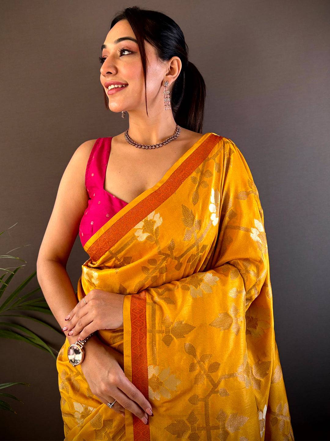 Soft Silk Geometric Floral Printed Saree