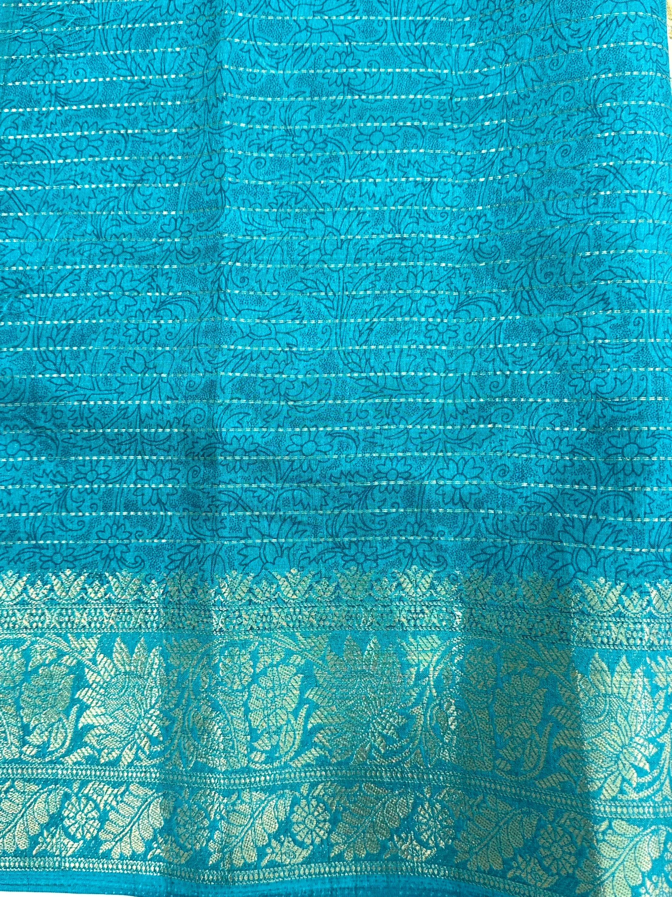 Blue Soft Dola Silk Zari Katha Saree