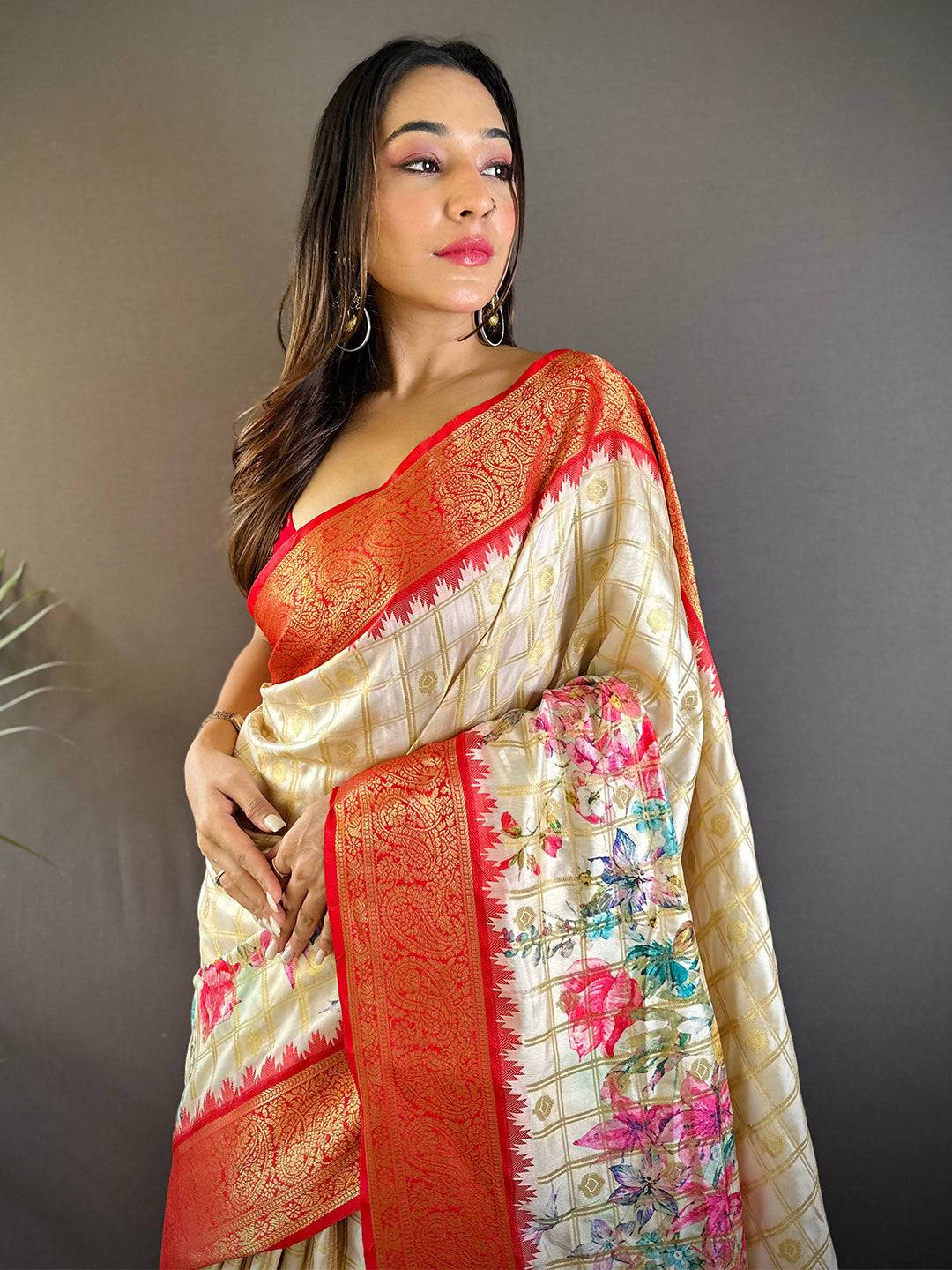 Red Floral Bloom Kovai Rettapet Saree