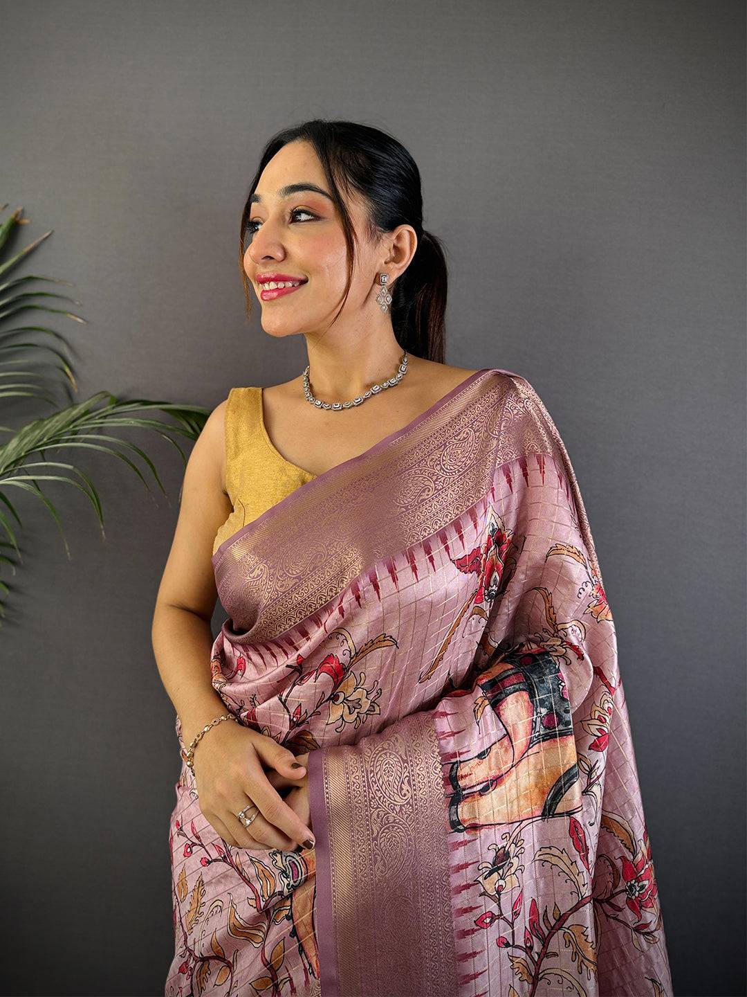 Rose Gold Freehand Design Gadwal Saree
