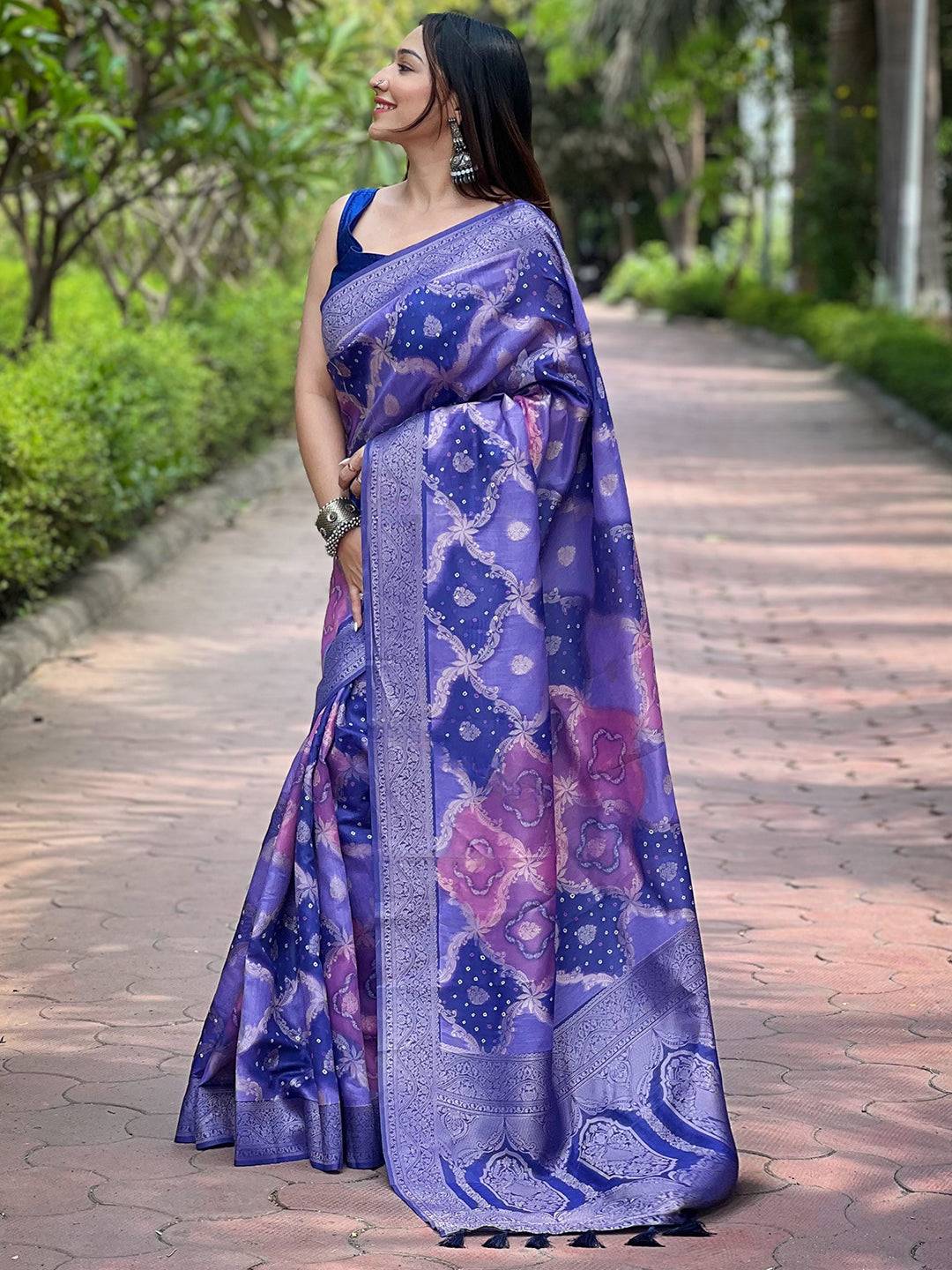 Stylish Purple Print Saree for festive occasions