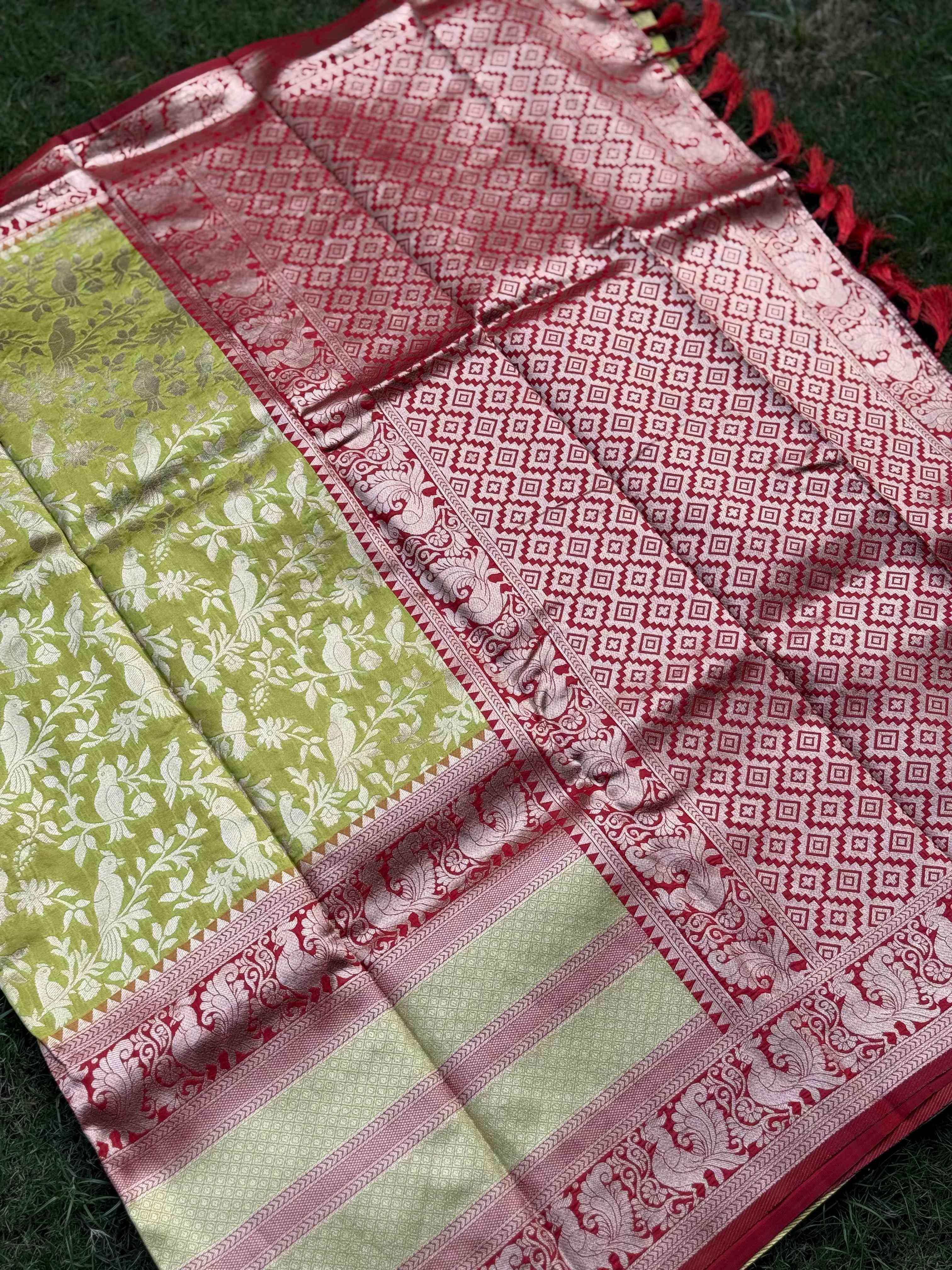 Elegant Lime Banarasi Katan Saree