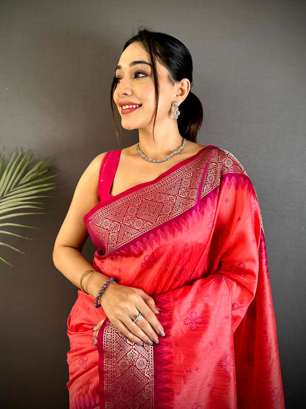 Pink Crystal Raw Silk Kanchi Pattu Saree