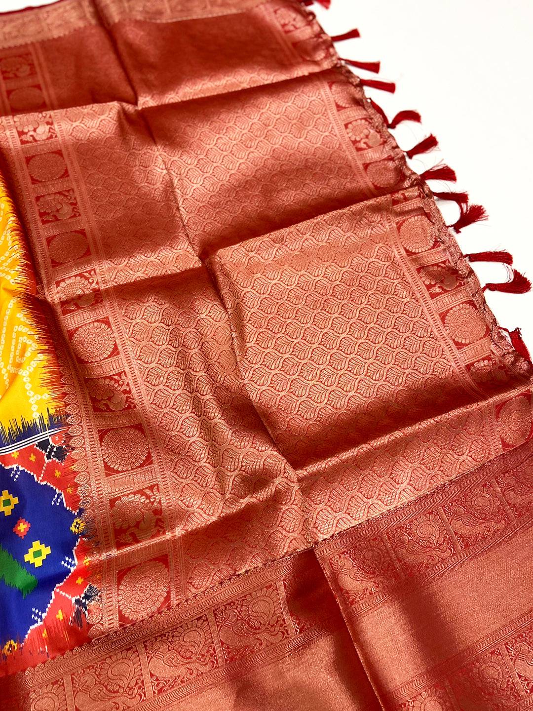Yellow Bandhej Printed Banarasi Saree