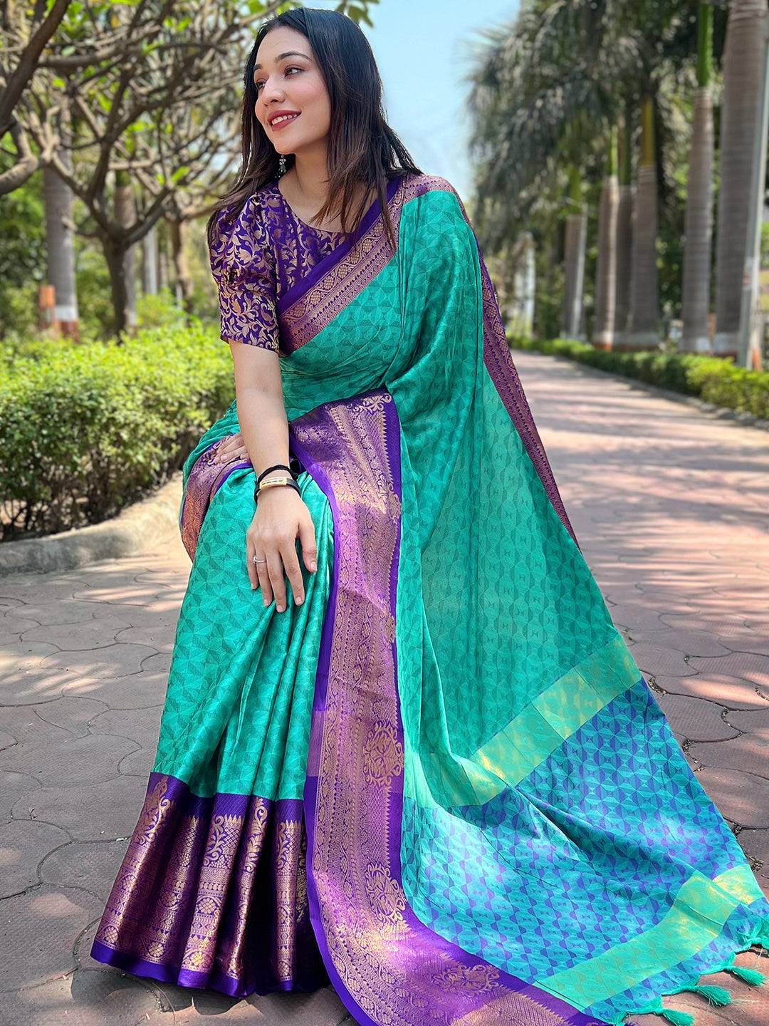 Traditional Kanjivaram silk saree with detailed brocade design