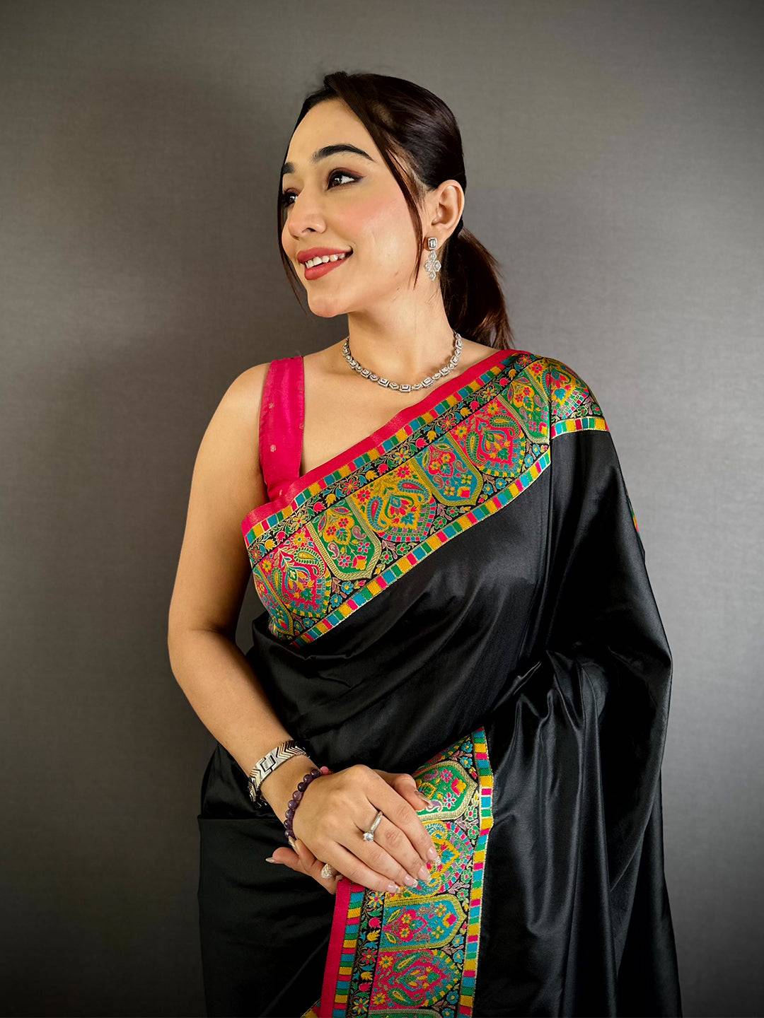 Opulent Minakari Pashmina Soft Silk Saree