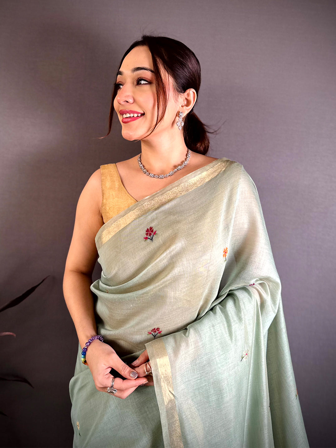 Sky Blue Minakari Khadi Cotton Saree