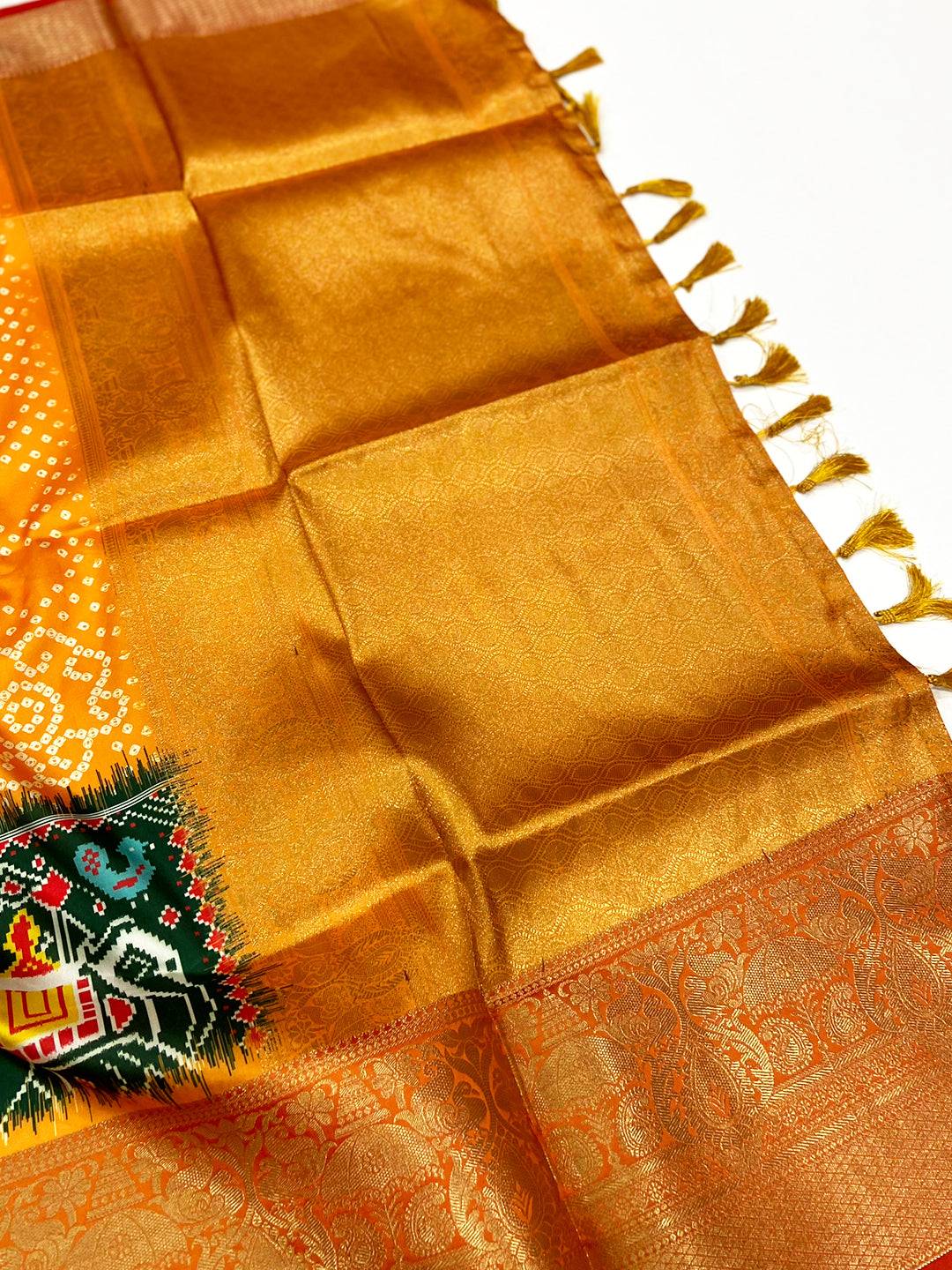 Orange Bandhej Printed Banarasi Saree
