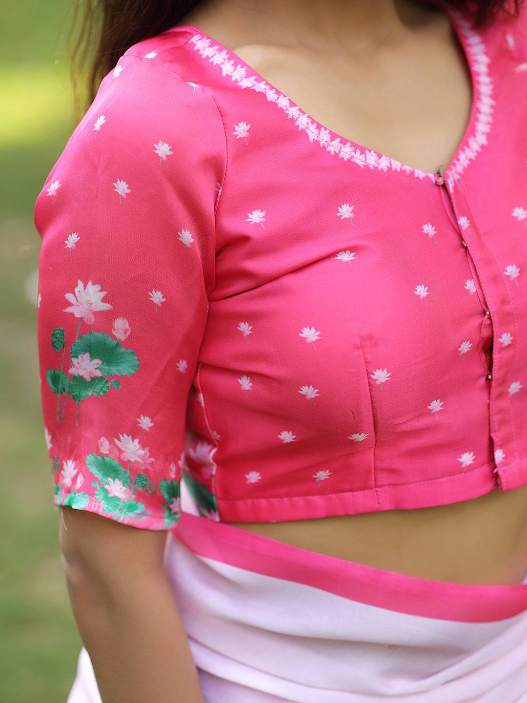 Satin Georgette Light Pink Colour Hand Print Saree