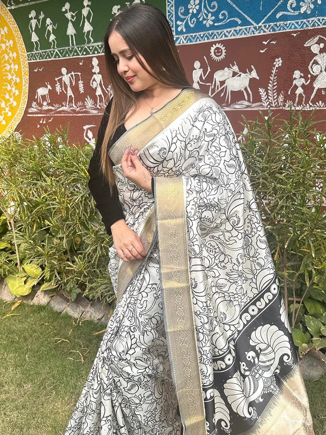 Chic Kalamkari saree showcasing exquisite block print work