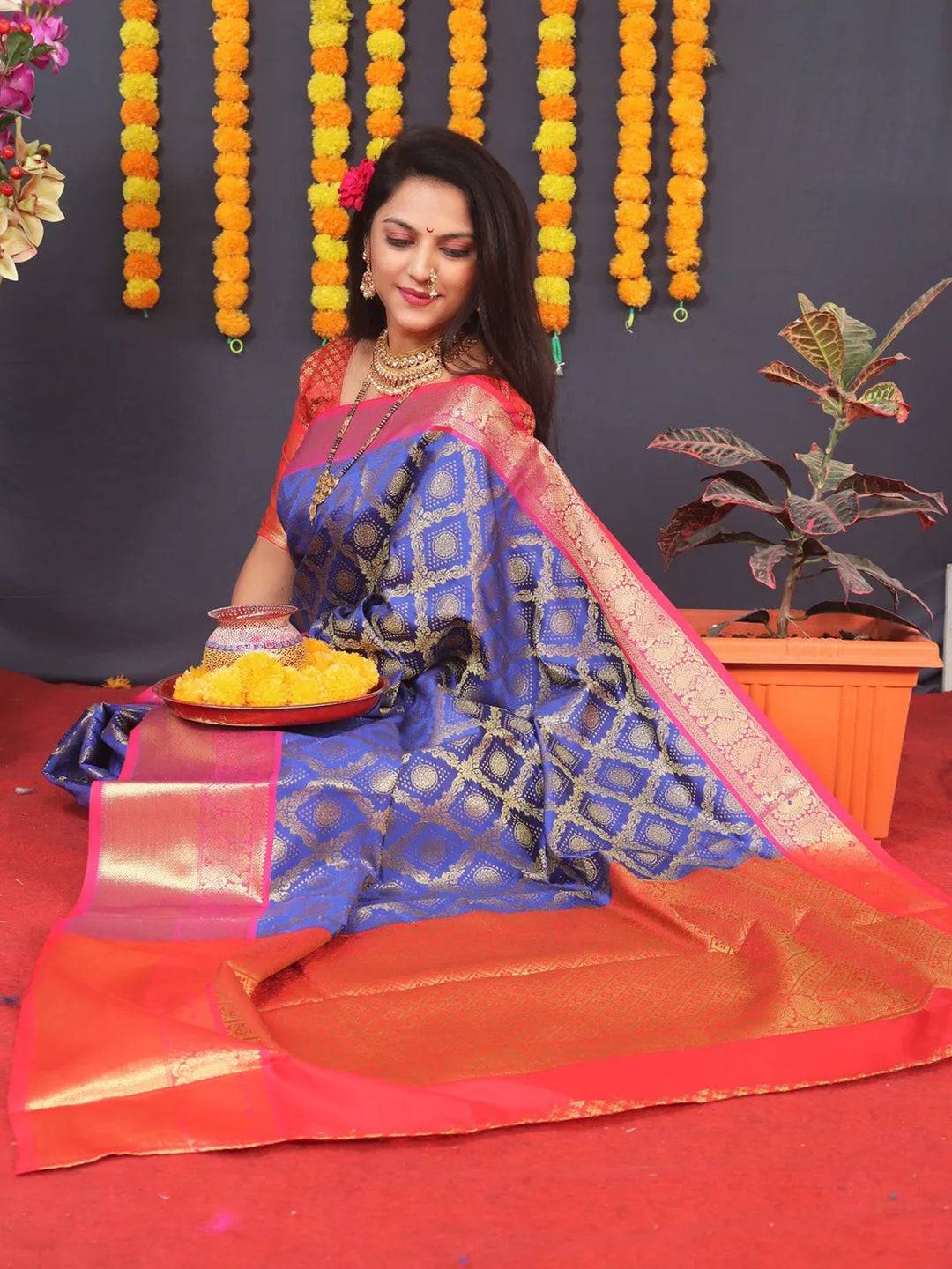 Royal Blue Banarasi Brocade Saree