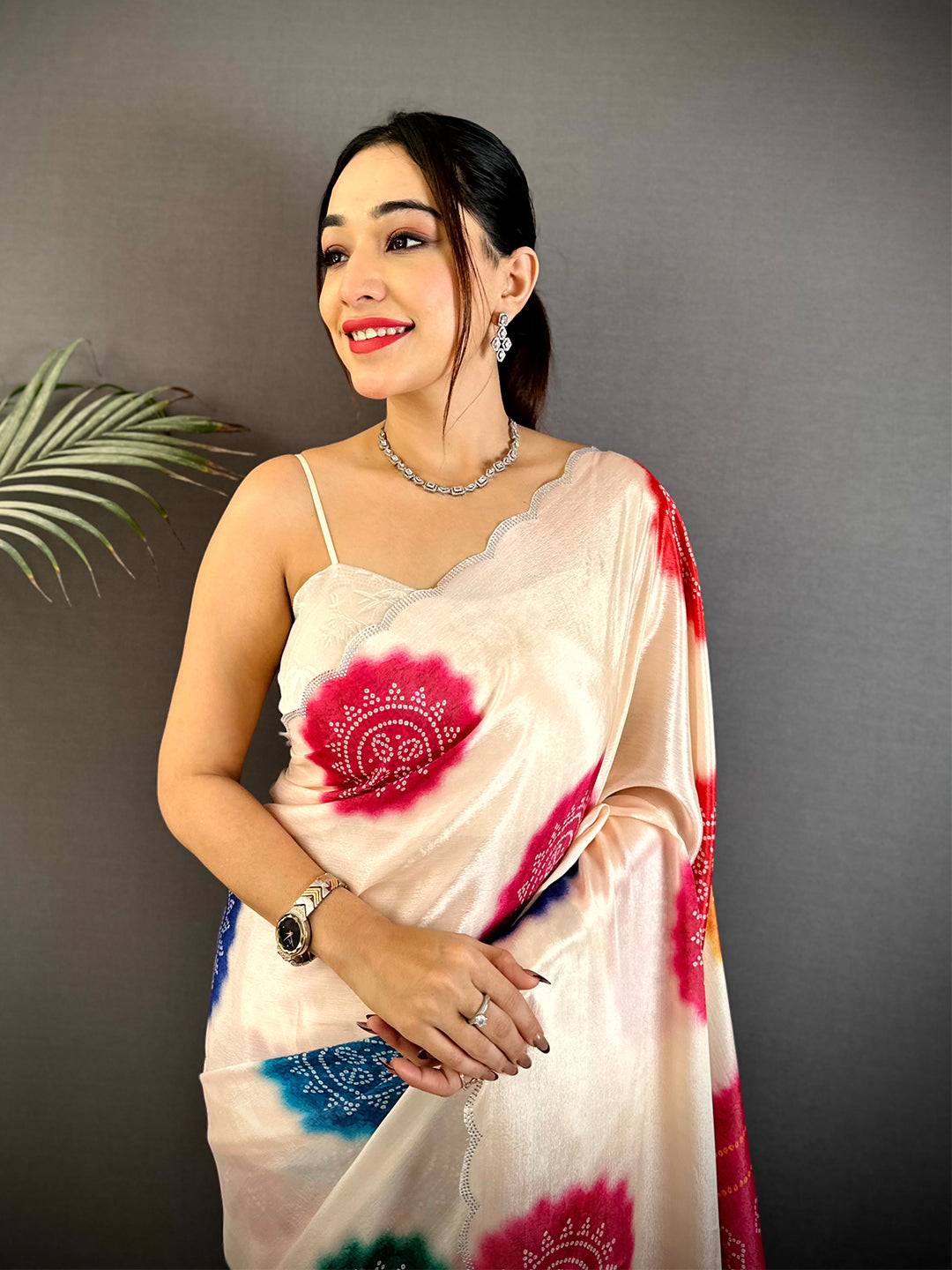 Regal Chiffon Bandhej Swarovski Saree