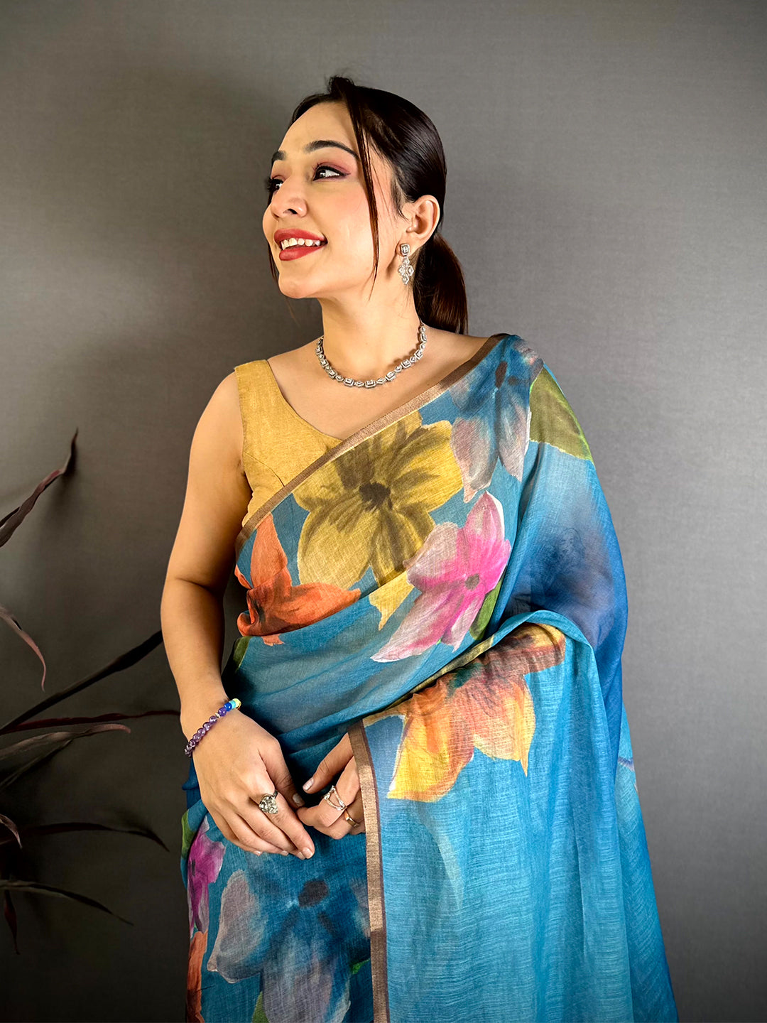 Traditional Kalamkari Linen Chanderi Saree