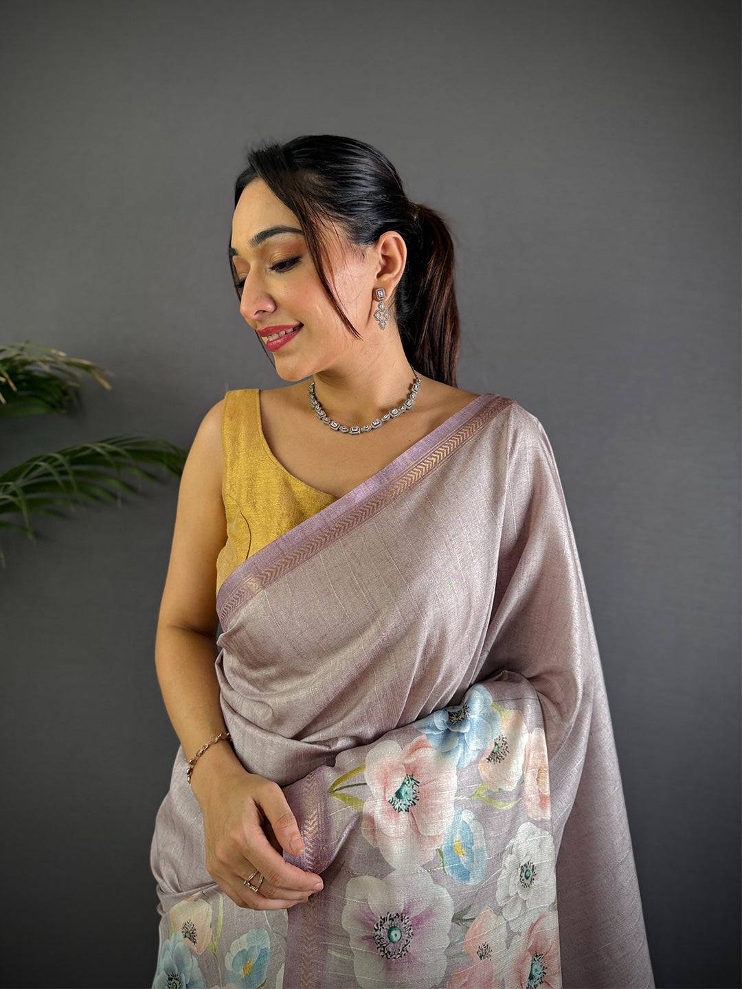 Light Purple Tussar Ghicha Silk Saree