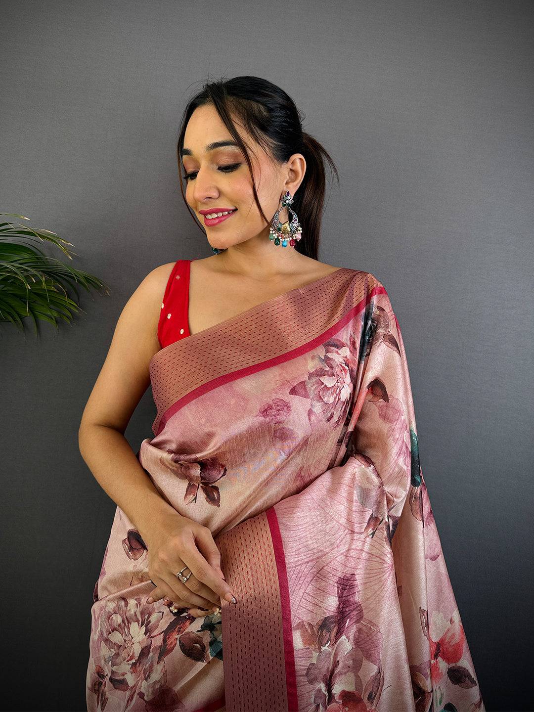 Radiant Pink Tussar Silk Digital Print Saree
