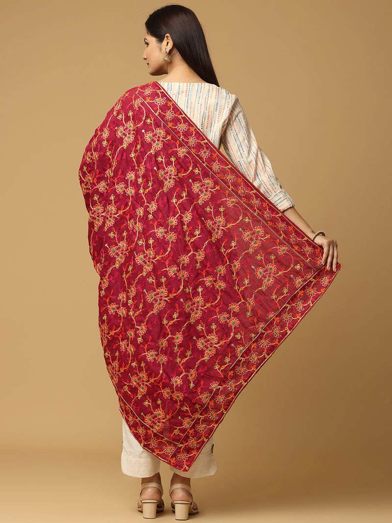 Wine Deep Floral Spray Pashmina Dupatta
