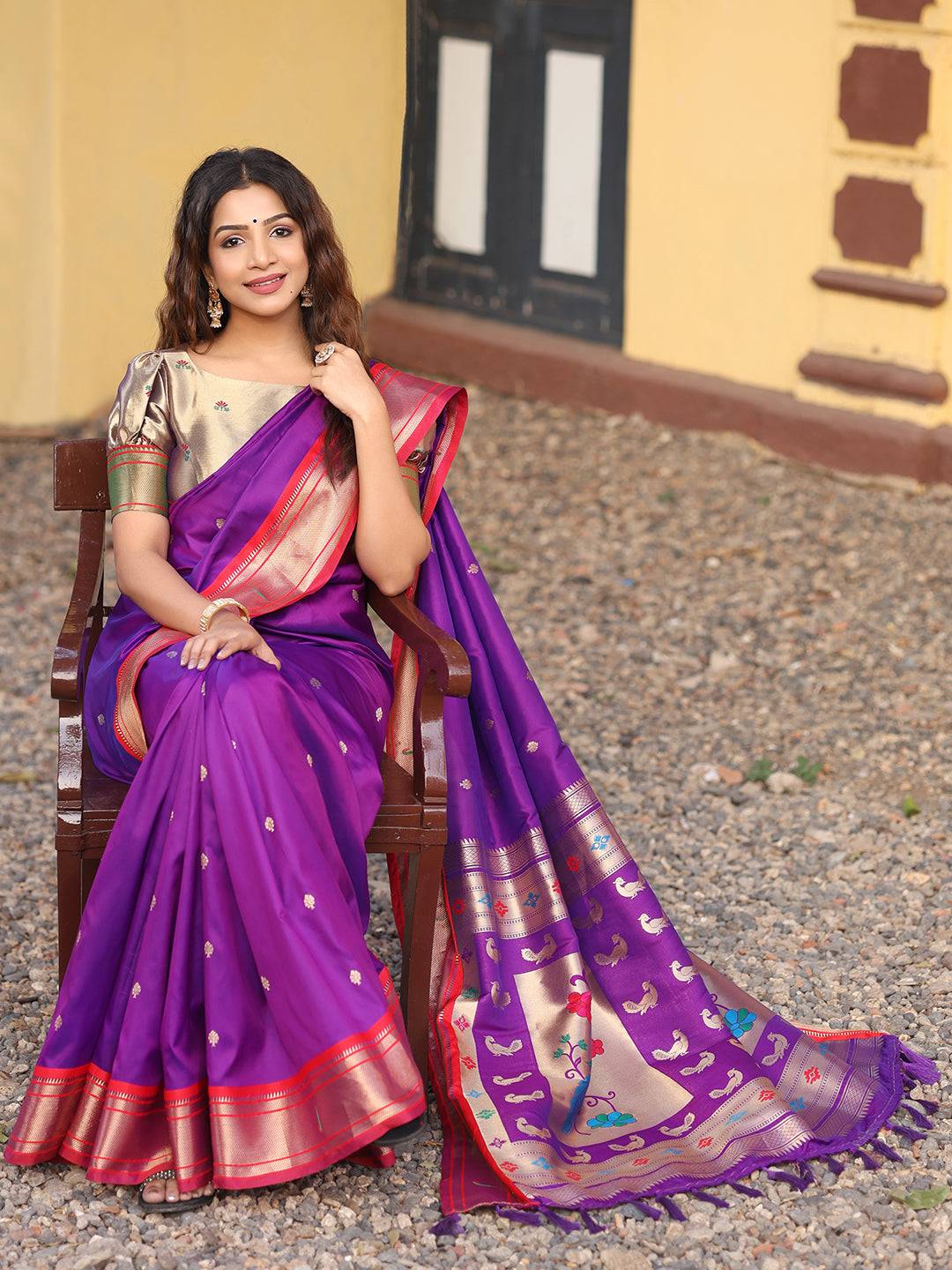 Stylish Purple Colour Yeola Paithani Saree with Zari Weaving