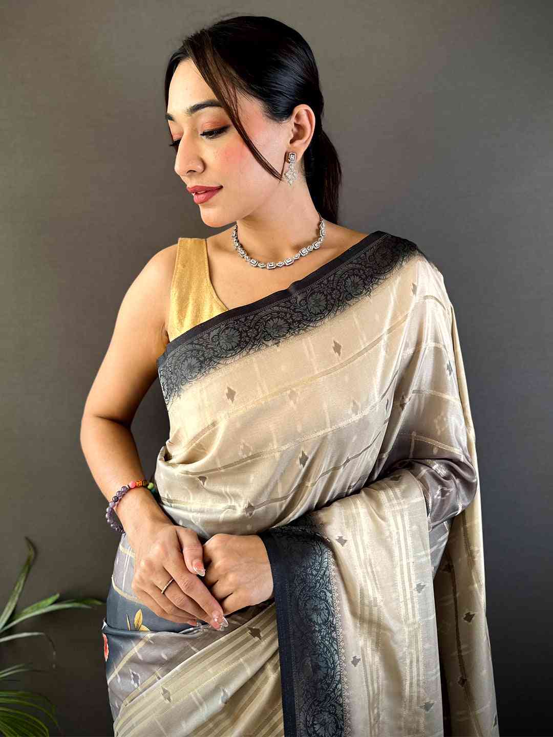 Beige Kalamkari Ombre Crepe Silk Saree