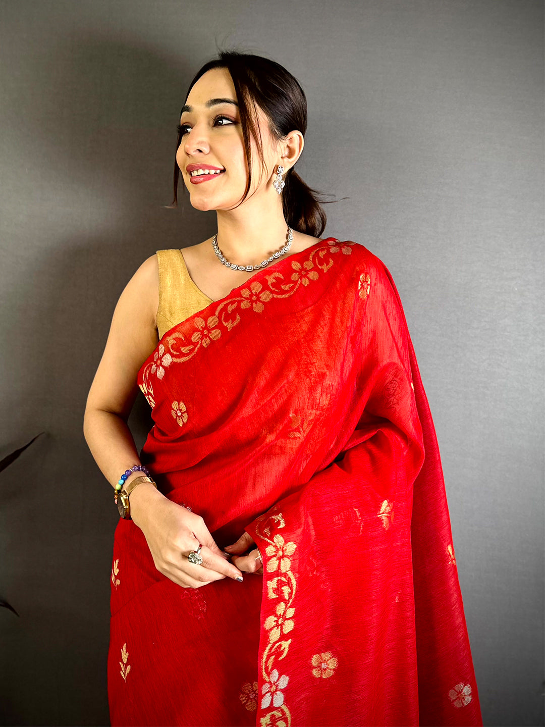 Red Sona Chandi Khadi Ghicha Saree