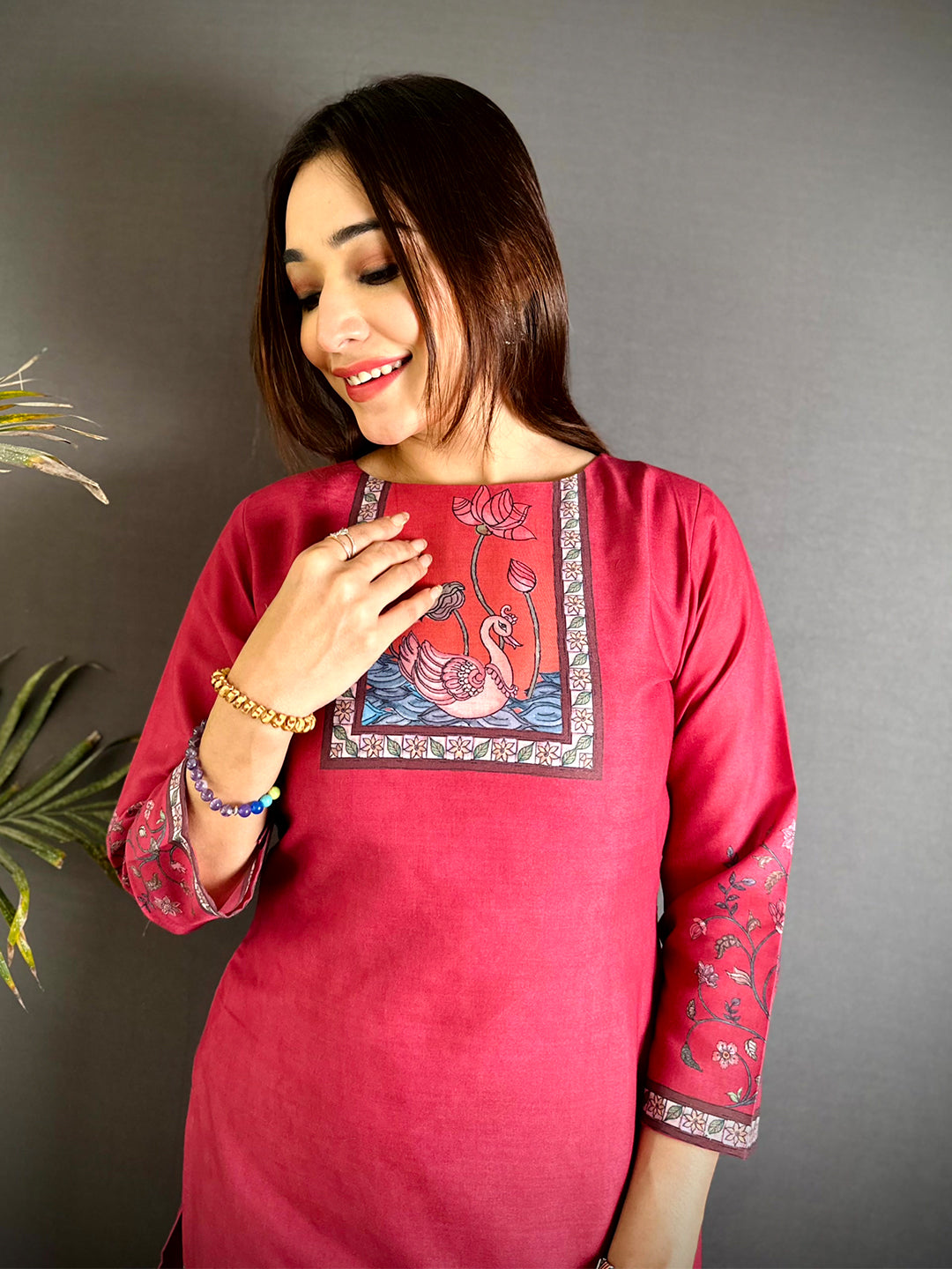 Crew Neck Kalamkari Art Kurti