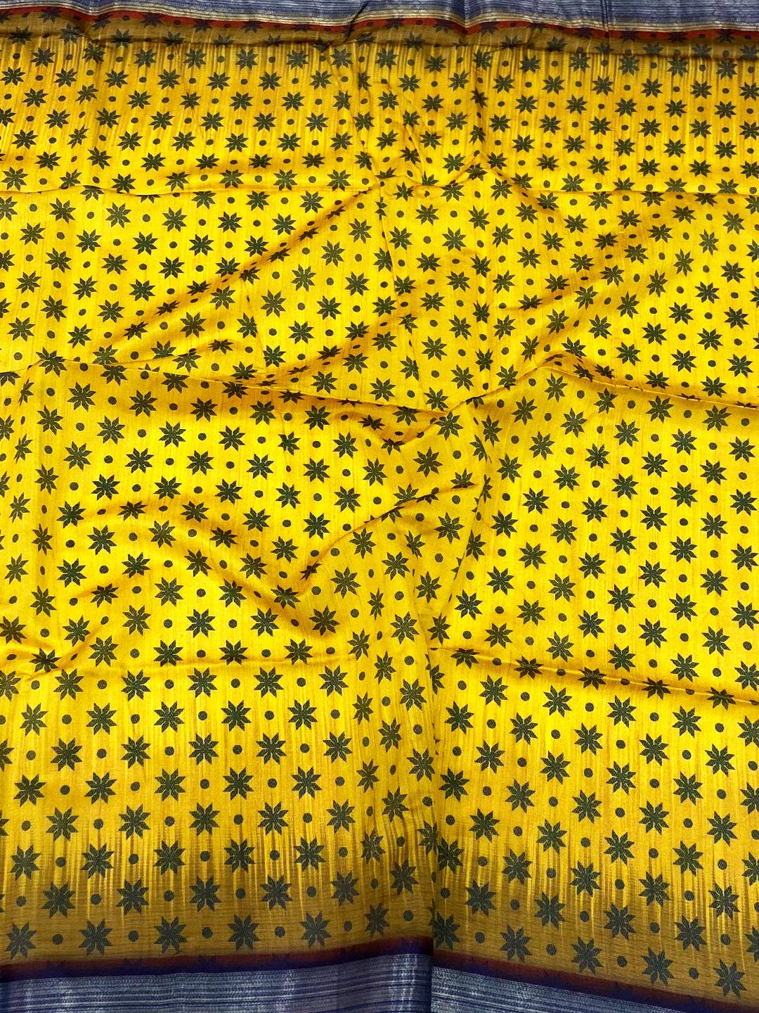 Mustard Geometric Floral Pallu Saree