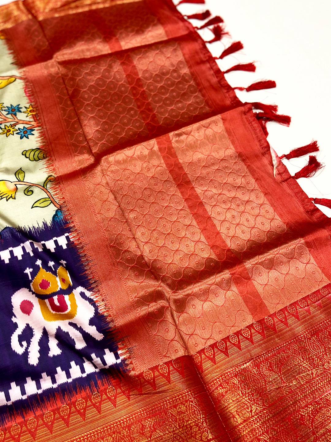 Light Green Floral Banarasi Silk Saree