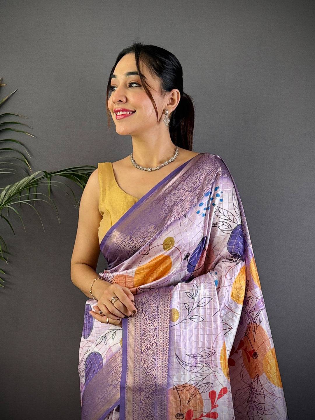 Lavender Freehand Design Gadwal Saree