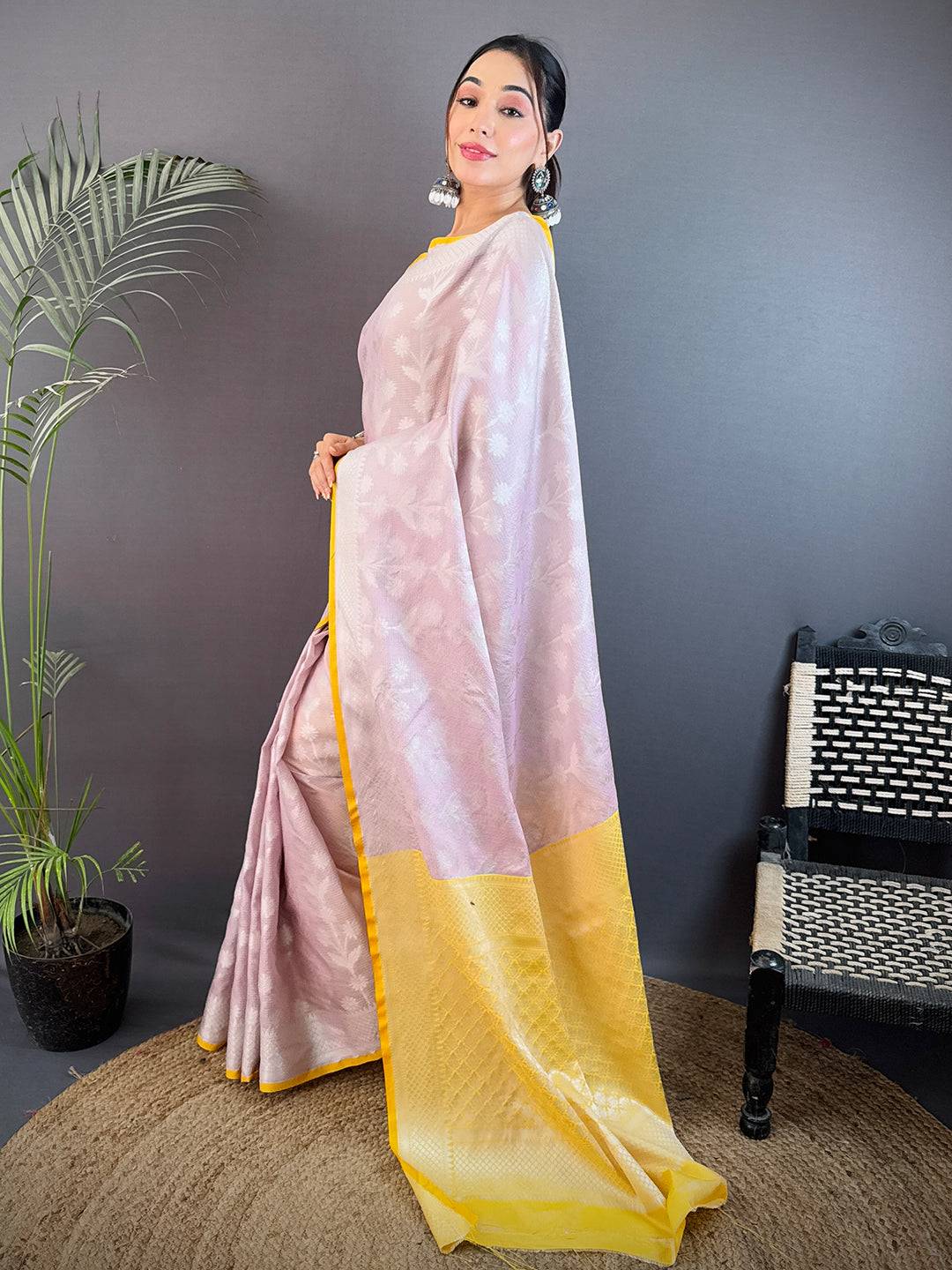 Pastel Lavender Kota Kora Meenakari Saree