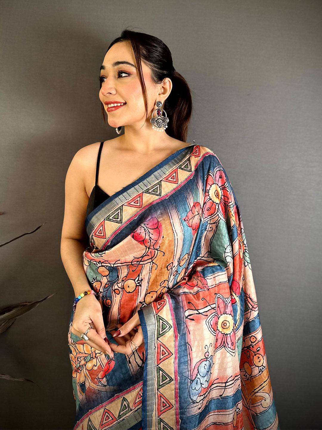 Regal Tussar Rainbow Striped Saree