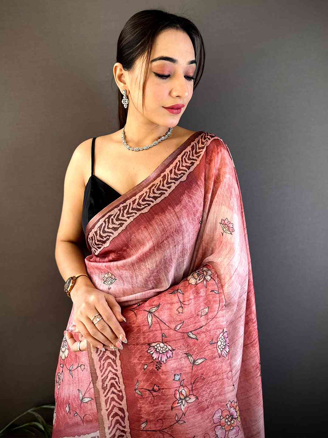 Pink Tissue Digital Print Saree