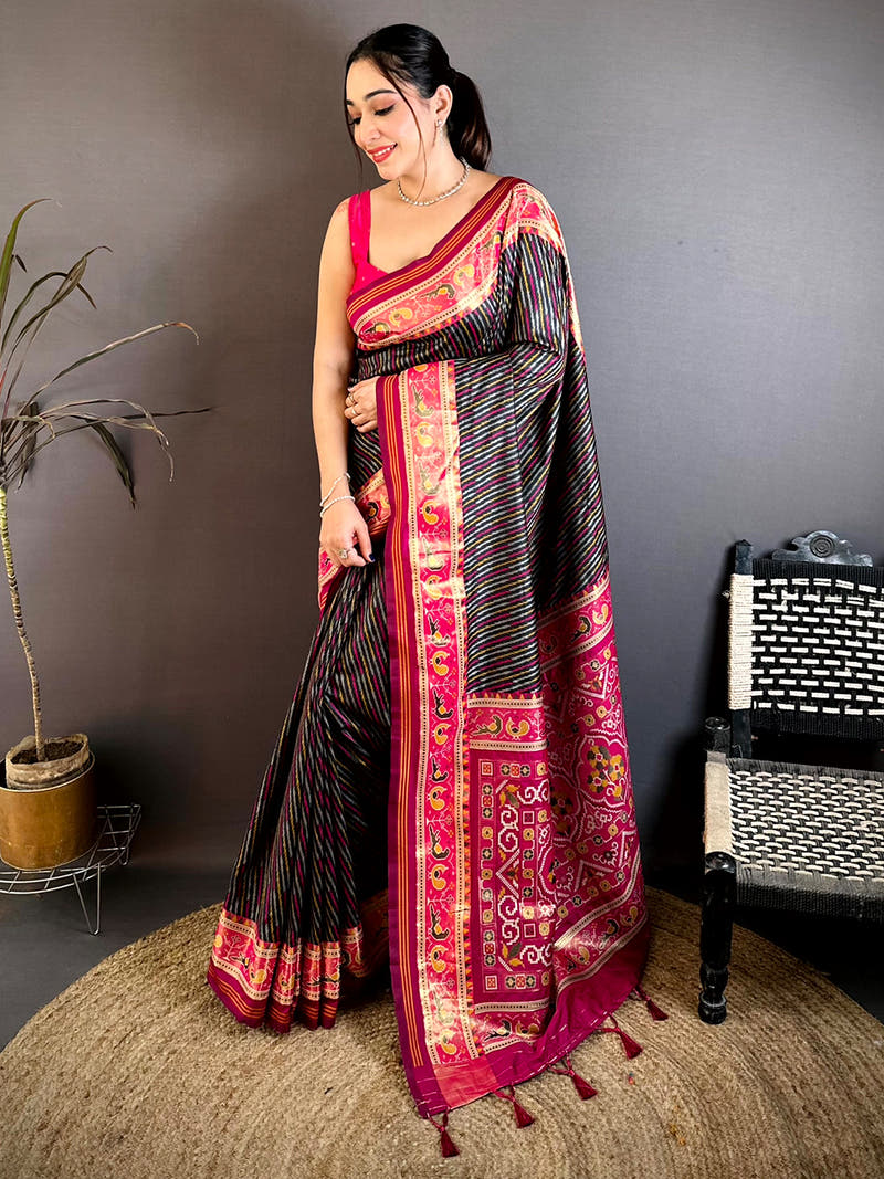 Soft Silk Patola Minakari Zari Border Saree
