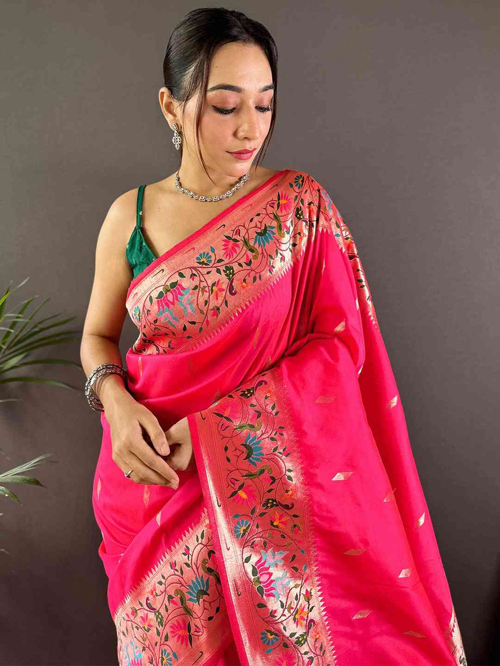 Pink Yevla Paithani Meenakari Saree