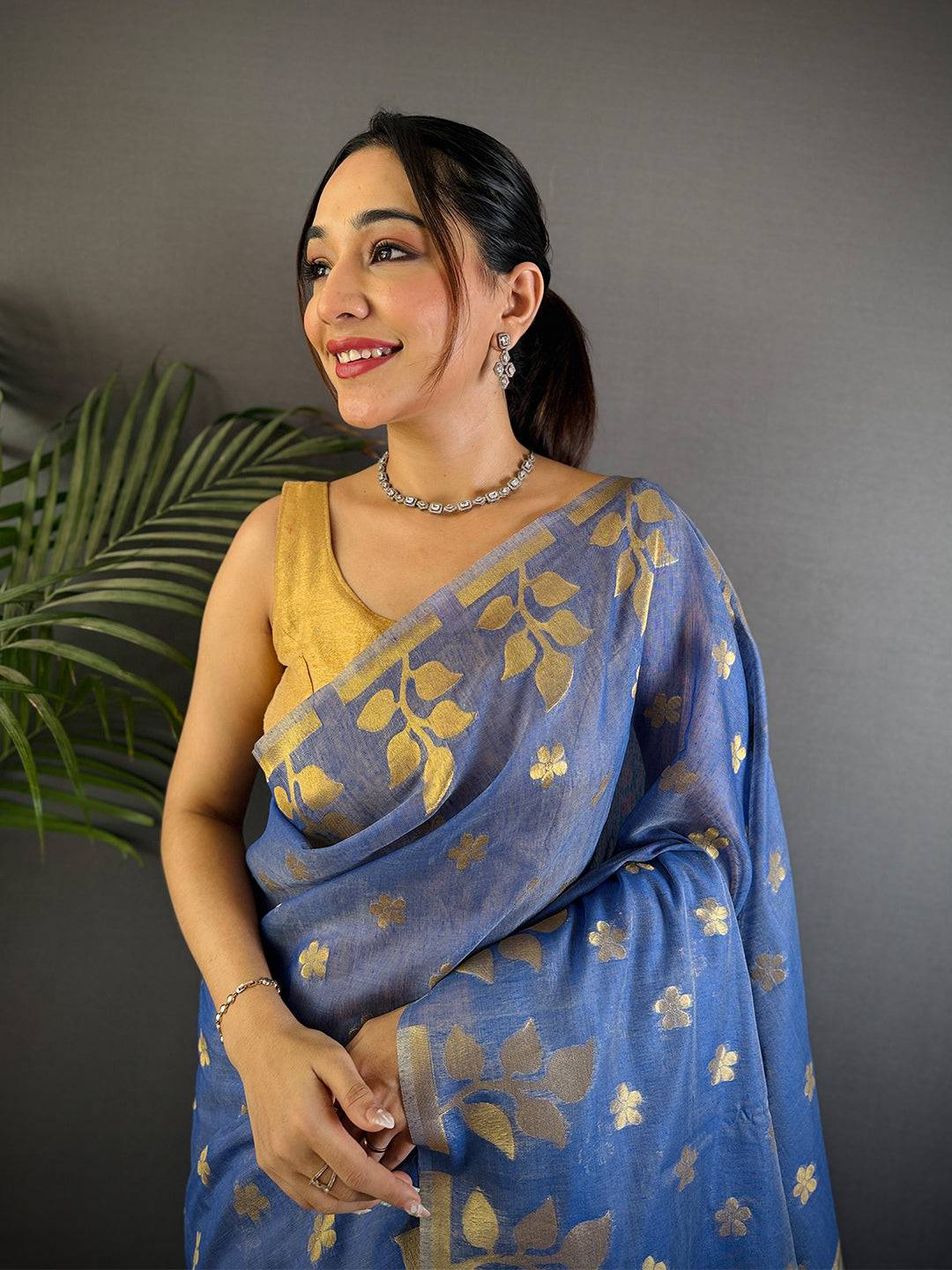 Radiance Blue Dhakai Cotton Silk Saree