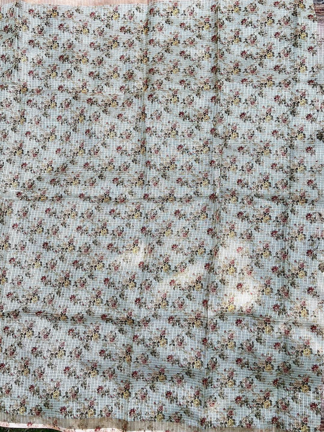 Beige Kota Doriya Silk Saree With Flower & abstect Prints