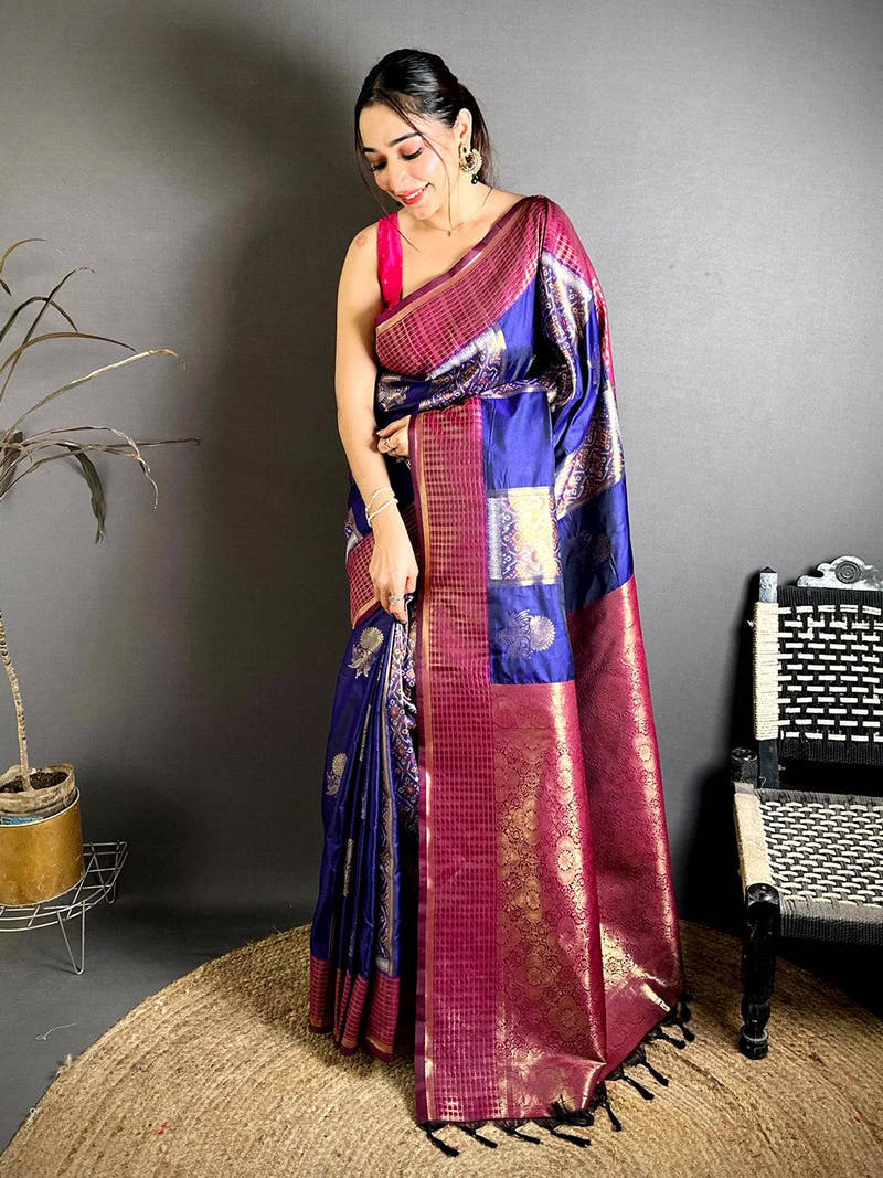 Opulent Soft Silk Patola Ikkat Pink Pallu Saree