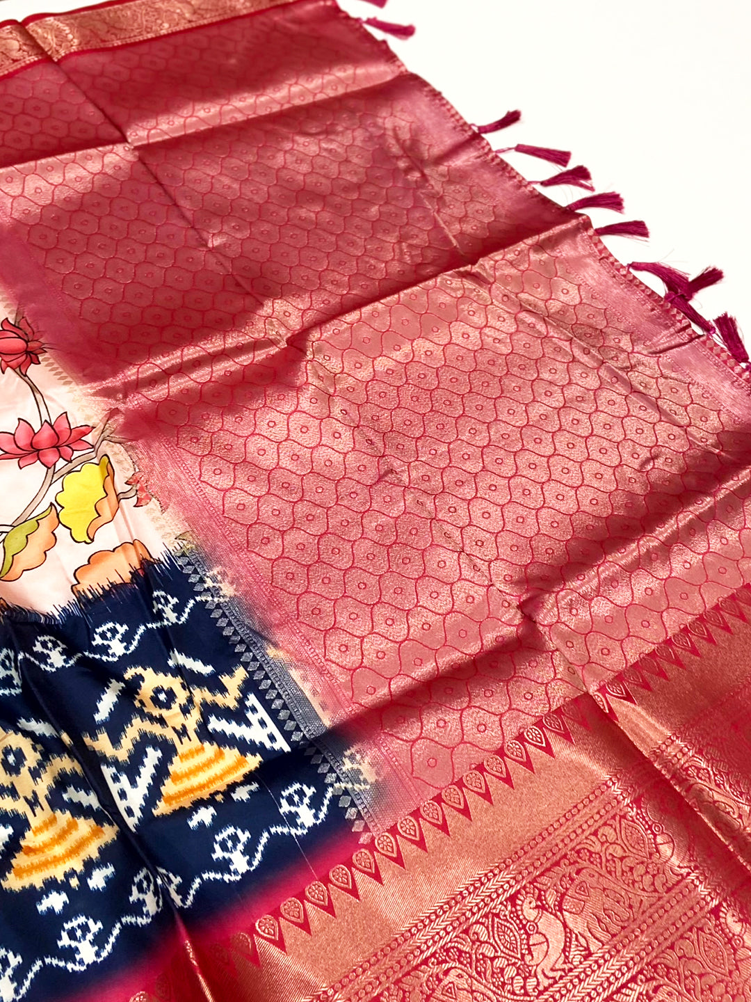 Light Peach Floral Banarasi Silk Saree