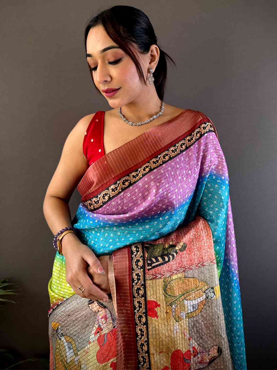 Radiance Silk Blend Bandhani Print Saree