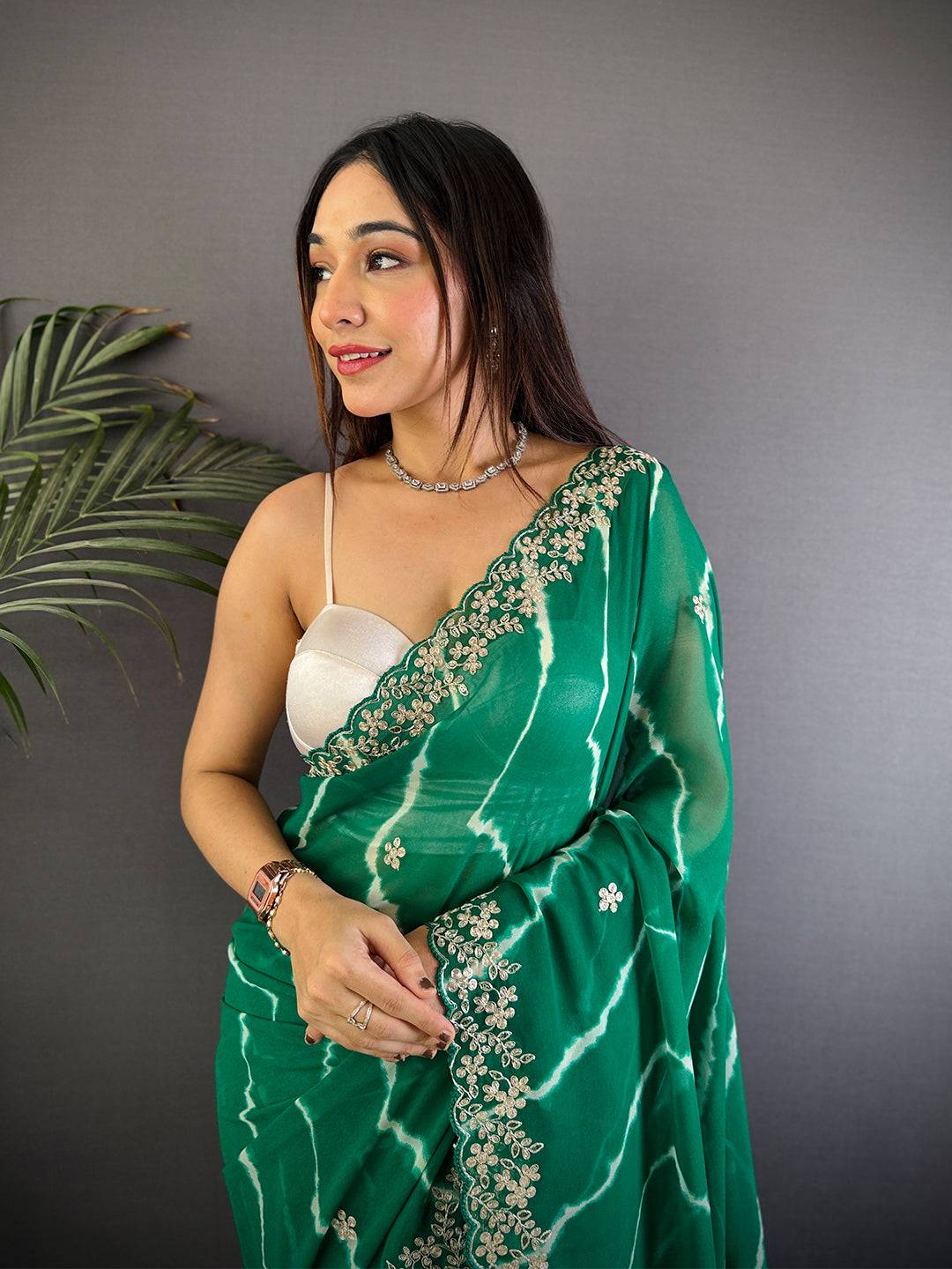 Green Soft Georgette Bandhej Print Saree